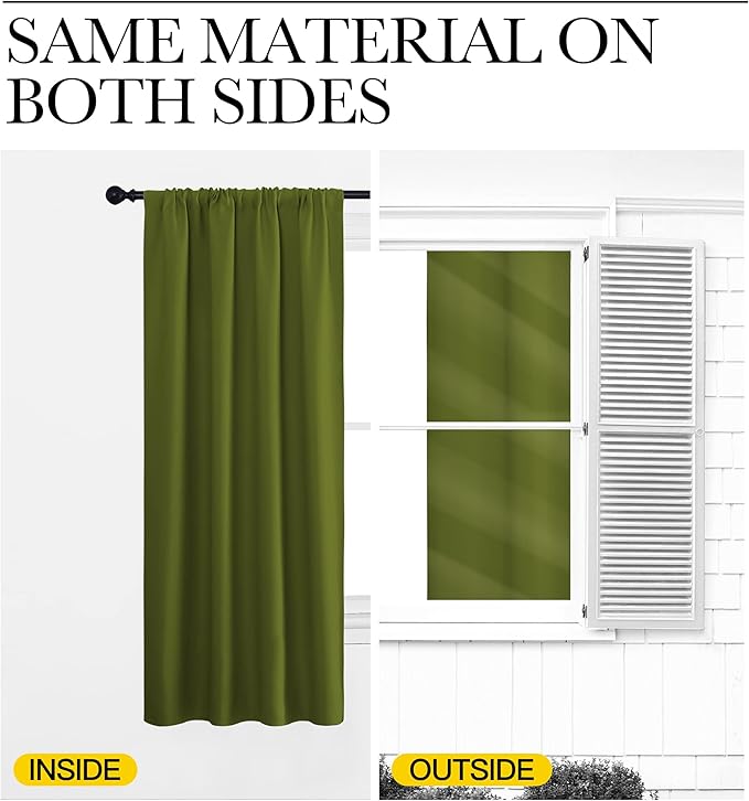 NICETOWN Blackout Curtains for Living Curtains, Olive, 2 Panels, 42 by 72, Room Darkening Window Curtain Panels, Easy-Care Solid Thermal Insulated Draperies/Drapes for Daughter Room