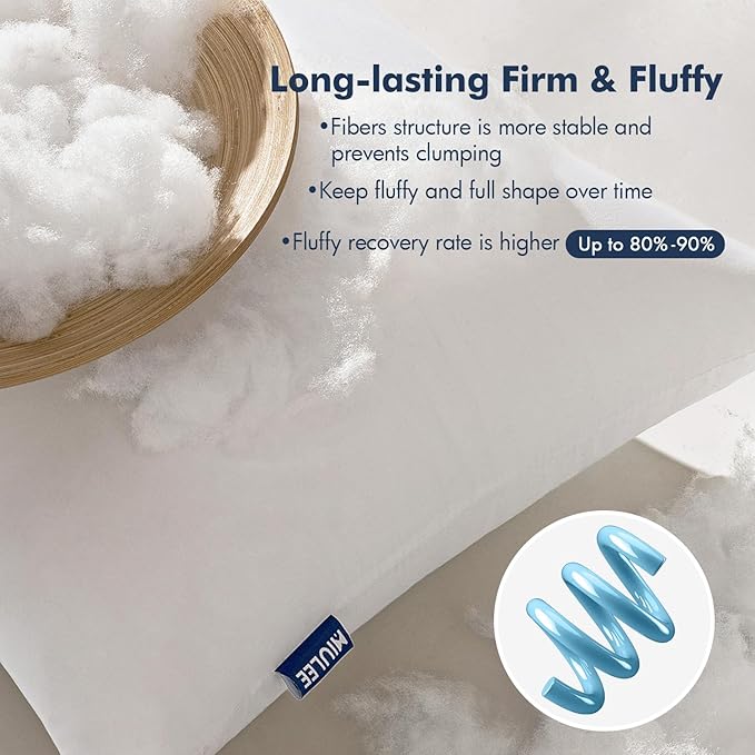 MIULEE Throw Pillows Inserts, Pack of 2 14x14 Inch 100% Virgin Fiber Filling Bed Couch Pillows