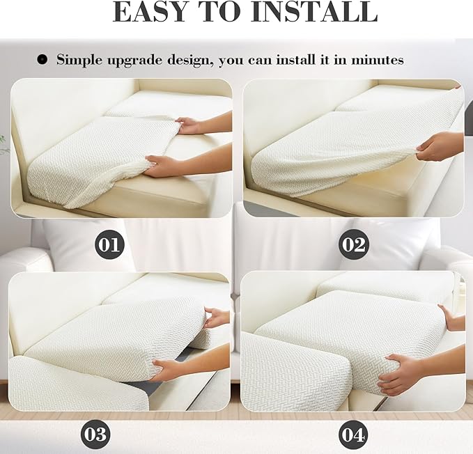 Couch Covers for 3 Cushion Sofa Pet Friendly Couch Cushion Covers Universal Sofa Covers Washable Stretch Slipcovers for Sectional Sofa (Texture Ivory White,Large Triple Seat Cover)