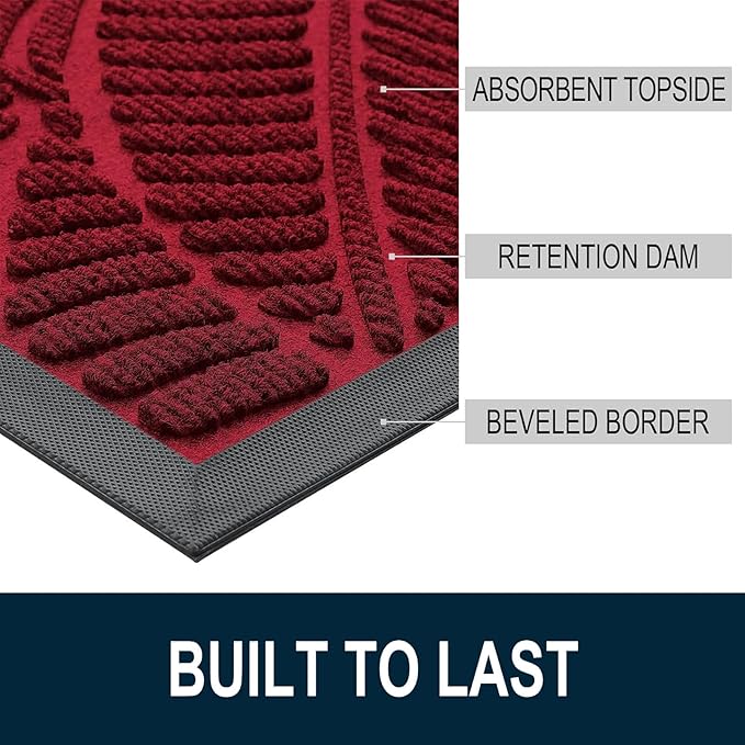 Colorxy Waterproof Doormat, Sturdy Natural Rubber Front Indoor Mat, Non Slip Low Profile Indoor Outdoor Door Mats, Stain and Fade Resistant Floor Mat, Easy Clean Patio Entry Mat, 71''x23'', Burgundy