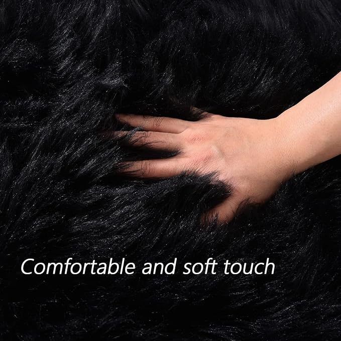 Latepis Black Runner 2x5 Washable Rug Faux Sheepskin Bedroom Rug Soft Fluffy Fur Rugs for Sofa Cover Cushion Room Décor, Runner