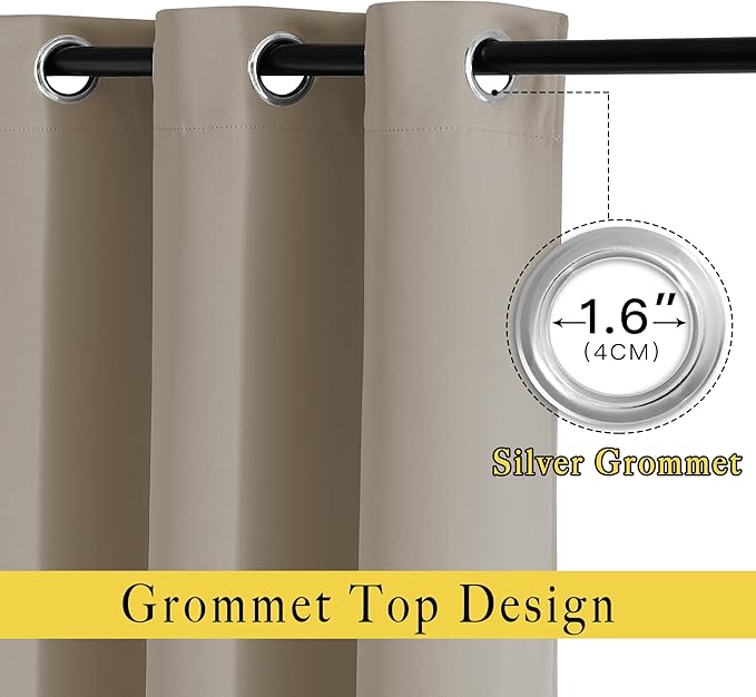 NICETOWN Blackout Short Curtains for Kitchen - Thermal Insulated Solid Grommet Top Room Darkening Curtain Panels/Draperies for Bedroom/Cafe (Taupe, 1 Pair, 34 x 50 Inch)