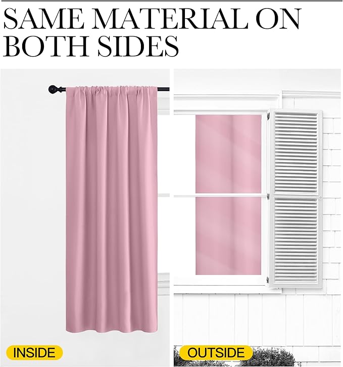 NICETOWN Window Curtains for Bedroom, Rouge Pink, 2 Panels, W42 x L48 -Inch, Home Decoration Thermal Insulated Rod Pocket Blackout Blinds & Drapes for Small Windows
