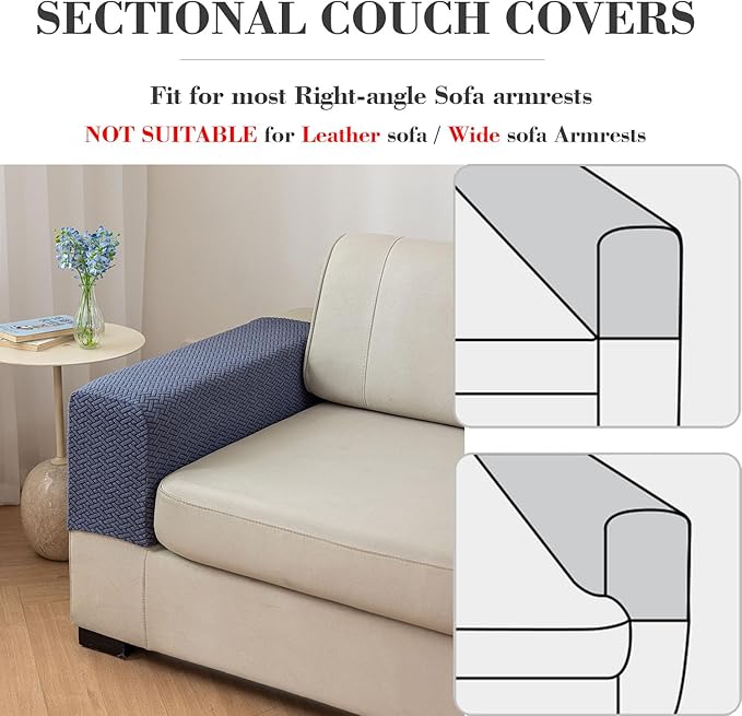 2Pcs Couch Arm Covers, Armrest Cover for Sofa, Sofa Arms Covers Washable Arms with Twist Pins Soft,Skin-Friendly for Pets (Texture Light Gray, Armrest Cover)