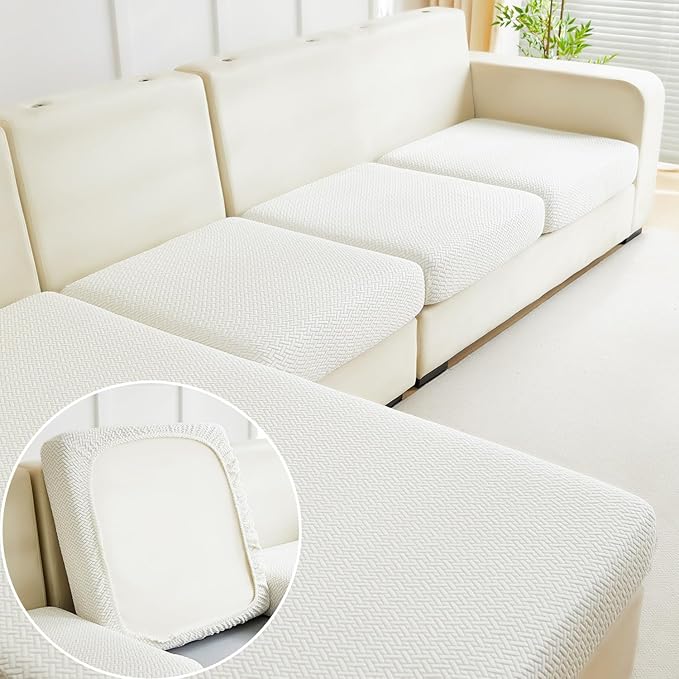Sofa Covers Couch Covers for Sofa Pet Friendly Couch Cushion Covers Universal Sofa Covers Washable Stretch Slipcovers for Sectional Sofa (Texture Ivory White,Back Cover L)