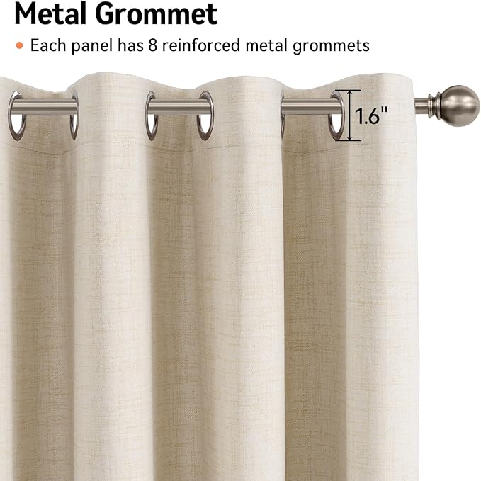 100% Blackout Shield Linen Blackout Curtains for Bedroom, Butter Cream Grommet Curtains for Living Room, Thermal Insulated Room Darkening Drapes for Nursery, Boho Home Decor, 50" W x 84" L, 2 Panels