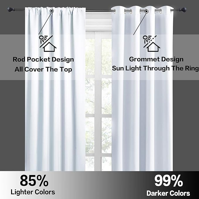 RYB HOME Extra Wide Curtains for Bedroom Living Room 63 inches Long, Thermal Insulated Privacy Drapes for Nursery Home Theater Dining Room, Width 62 by Length 63, Greyish White, 2 Panels