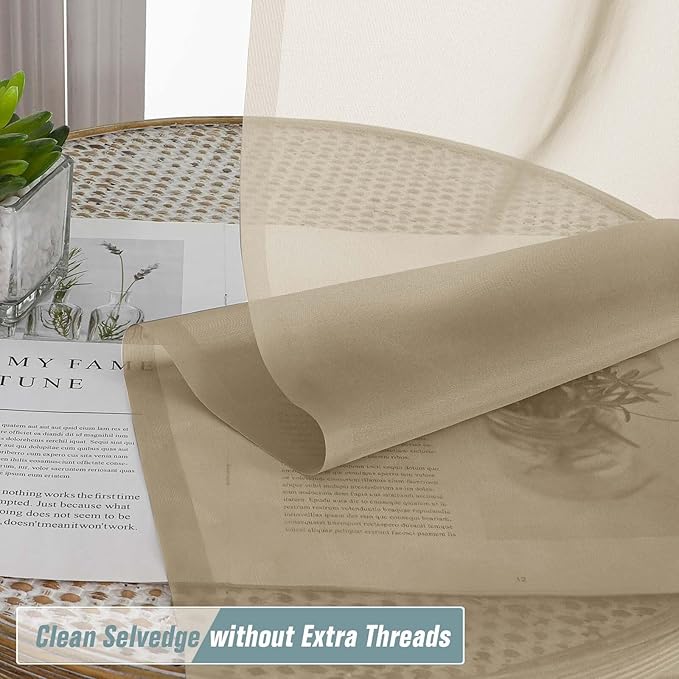 Taupe Sheer Curtains Tier 30 Inches Length 2 Panels Set, Light Filtering Lightweight Soft Window Treatments Drapes, Cute Elegant Cafe Curtains for Nursery, Dual Rod Pocket, 2x42Wx30L Inches
