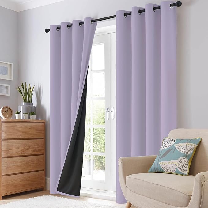 SimpleHome 100% Blackout Curtains for Bedroom,Thermal Insulated Lilac Grommet Window Drapes Room Darkening Curtains for Living Room with Black Back,42 x 36 Inch,2 Panels