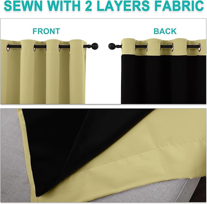 NICETOWN Total Shade Curtains and Draperies, Heavy-Duty Full Light Shading Drapes with Black Liner Backing for Villa/Hall/Dorm Window(Paler Yellow, Package of 2, 70 inches Wide x 95 inches Long)