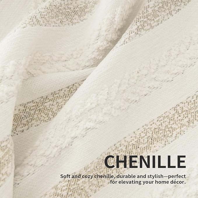 Boho Sofa Covers for 3 Cushion Couch, Chenille Sofa Slipcover for Pets Washable, L-Shape Sectional Loveseat Cover Soft Throw Blankets with Tassels(91x134,Striped Beige)