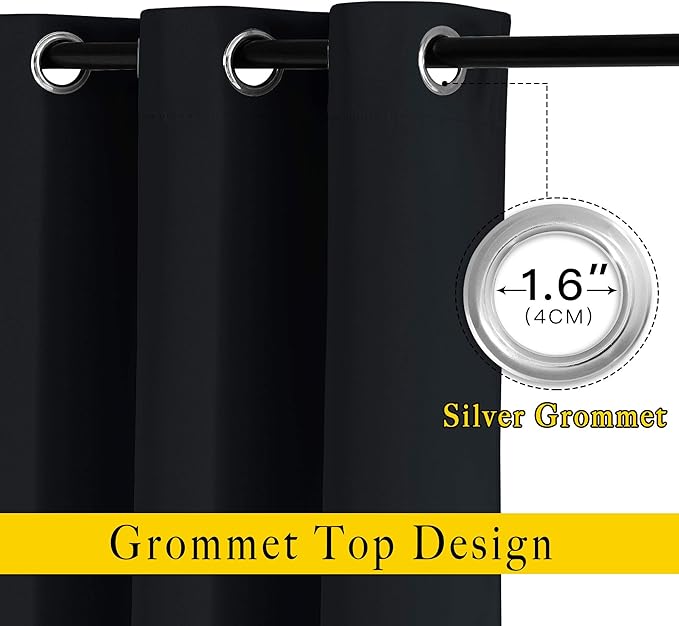 NICETOWN Blackout Bedroom Curtains for Windows 50 inch Long - Solid Thermal Insulated Grommet Light Reducing Black Panels Window Treatment for Kitchen/Cafe (Black, 2 Panels 34 in x 50 in (W x L))