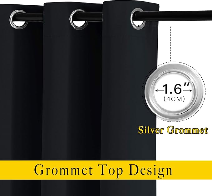 NICETOWN Black Out Curtains 63 inches Long, Grommet Blackout Window Treatment Thermal Insulated Solid Room Darkening Drapes for Bedroom/Kitchen, 2 Panels, W40 x L63