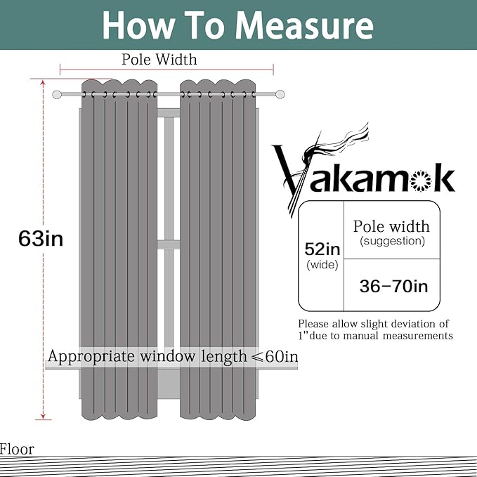 Yakamok 63 Inch Long Dark Green Blackout Curtains Room Darkening Thermal Insulated with Grommet Blackout Drapes for Bedroom, 52Wx63L inch, 2 Panels