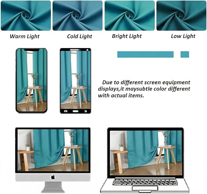 Simplebrand Ava Teal Short Blackout Curtains for Bedroom 54 Inches Long 2 Panels Set, Solid Thermal Insulated, Energy Saving Window Treatment Curtains Blackout Drapes, W40 x L54 Inch