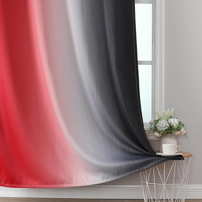 Estelar Textiler Red and Black Ombre Short Blackout Curtains 36 Inch Long, Thermal Insulated Grommet Small Half Window Drapes for Cafe/Basement/RV Camper/Kitchen, 52Wx36L, 2 Panels