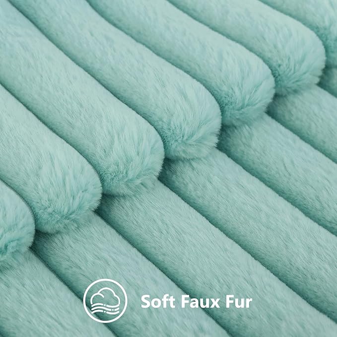 decorUhome Summer Cozy Faux Fur Throw Pillow Covers 26x26 Set of 2 Decorative Soft Plush Striped Modern Farmhouse Boho Couch Euro Sham Pillow Cases with Velvet Back for Sofa Bed Living Room, Aqua