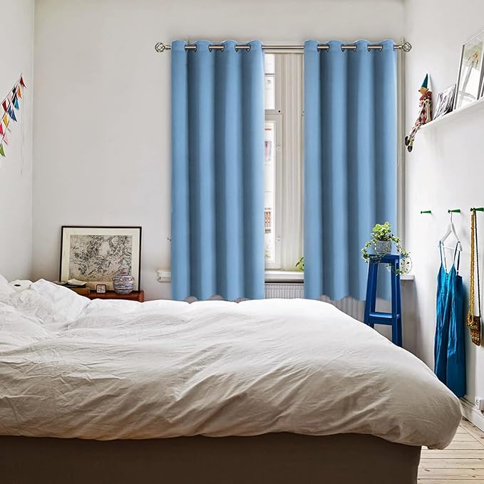 BGment Room Darkening Curtains 63 Inches Long - Grommet Thermal Insulated Drapes Window Treatment Curtains for Bedroom, 2 Panels, 52 x 63 Inch, Sky Blue