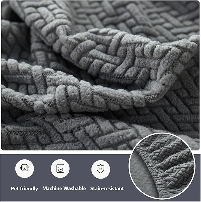 Couch Cushion Covers for Sofa Couch Covers Wear-Resistant Universal Sofa Cover Washable Stretch for Sectional Slipcovers (Texture-Gray,Large Double Seat Cover)