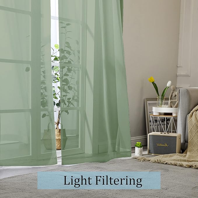 OWENIE Sage Sheer Curtains 144 inch Extra Long, Elegant and Airy Drapes Translucent Window Treatments for Living Room/Bedroom, Sage Green, 2 Panels=84" Wide