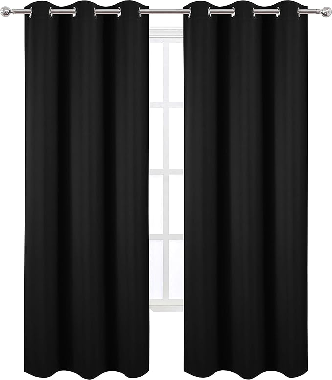 LEMOMO Black Thermal Blackout Curtains/38 x 84 Inch/Set of 2 Panels Room Darkening Curtains for Bedroom