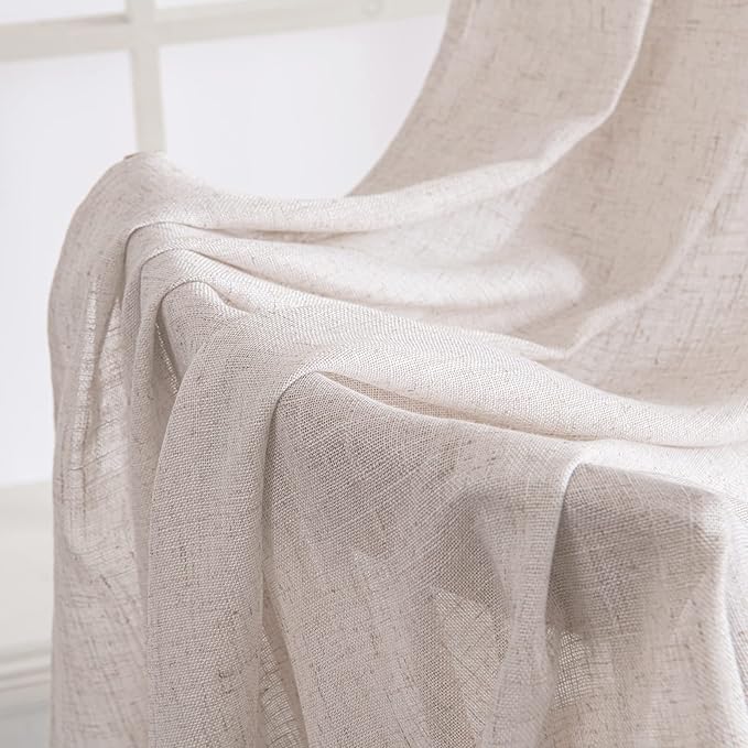 MIULEE White Linen Curtains 120 Inches Long for Bedroom Living Room, Soft Thick Linen Textured Extra Long Window Drapes Semi Sheer Light Filtering Rod Pocket Back Tab Burlap Look, 2 Panels 10 Ft