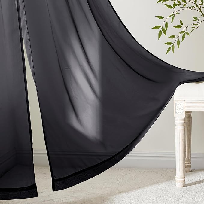 MIULEE Black Sheer Curtains 84 Inches Long, 4 Panels Set, Light Filtering Halloween Rod Pocket Voile Drapes for Living Room and Bedroom, Airy Soft Fabric Window Treatments, 54 x 84 Inches