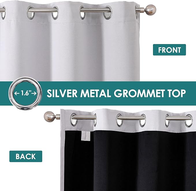 ChrisDowa 100% Blackout Curtains 78 inch Long for Bedroom with Black Liner, 2 Thick Layers Total Blackout Thermal Insulated Grommet Window Curtains 2 Panels Set (Greyish White, 42 x 78 Inch)