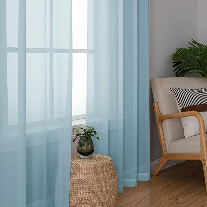 Simplebrand Light Blue Sheer Curtains 96 Inches Long, Light Filtering Sky Blue Rod Pocket Solid Color Window Sheer Curtain Panels, Elegant Curtains & Drapes for Living Room, Bedroom 2 Panels, 42" W