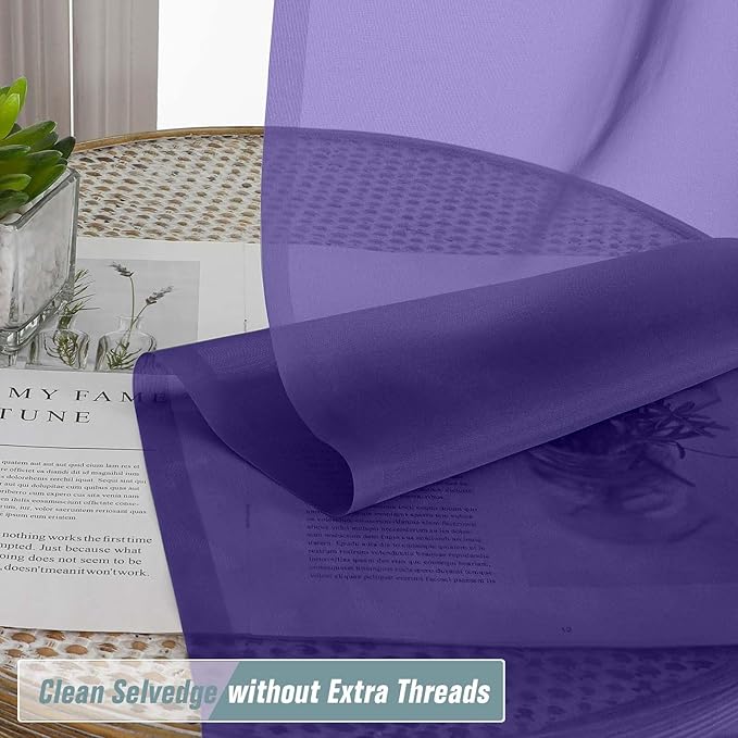 Purple Window Sheer Curtains 54 inch Length, Soft Airy Light Filtering Sheer Curtain 2 Panels Set, Dual Rod Pocket Gauze Purple Drapes for Living Room Bedroom, 2x42Wx54L Inches