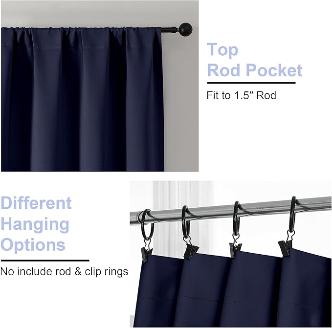 Simplebrand Ava Navy Blue Short 30 Inches Blackout Curtain 2 Panels Set, Half Window Rod Pocket Privacy Curtain Tiers for Kitchen, Curtains Blackout for Bathroom Shades, W30 x L30 Inch, Navy Blue