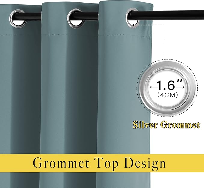 NICETOWN Greyish Blue Bedroom Curtains 72 inches Long, Grommet Blackout Thermal Insulated Window Treatment Room Darkening for Bedroom/Home Office, 2 Panels, W37 x L72