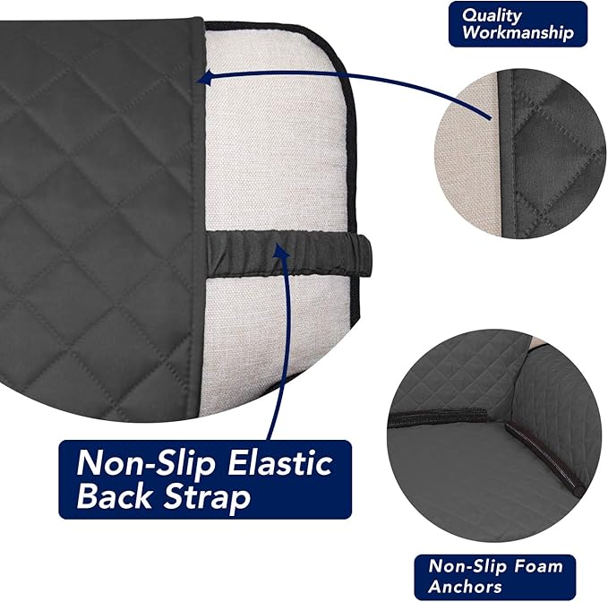 PureFit Reversible Quilted Sofa Cover, Water Resistant Slipcover Furniture Protector, Washable Couch Cover with Non Slip Foam and Elastic Straps for Kids, Pets (X Large, Dark Gray/Beige)
