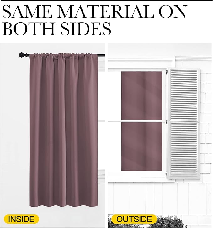 NICETOWN Blackout Curtains for Living Room, Darkening Window Curtain Panels, Easy-Care Solid Thermal Insulated Draperies/Drapes for Daughter Room (Dry Rose, 2 Panels, 42 by 63)