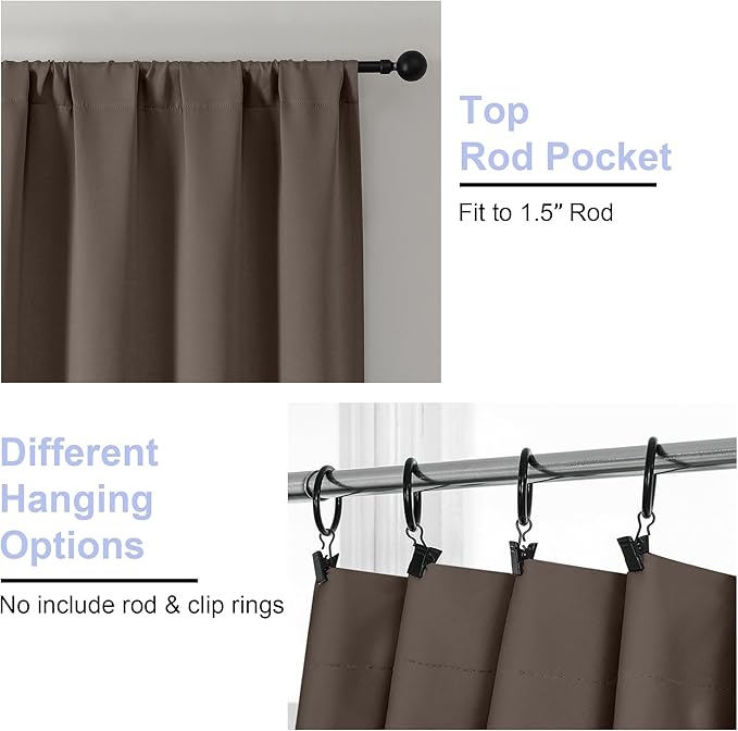 Simplebrand Ava Brown Short Blackout Curtains for Bedroom 54 Inches Long 2 Panels Set, Solid Thermal Insulated, Energy Saving Window Treatment Curtains Blackout Drapes, W40 x L54 Inch, Brown