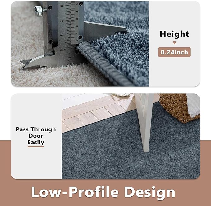 FinRèc Low Pile 5x7 Washable Area Rugs for Bedroom Living Room, Thin Rug Solid Color, Non-Slip Carpet Indoor for Home Decor (Navy Blue)