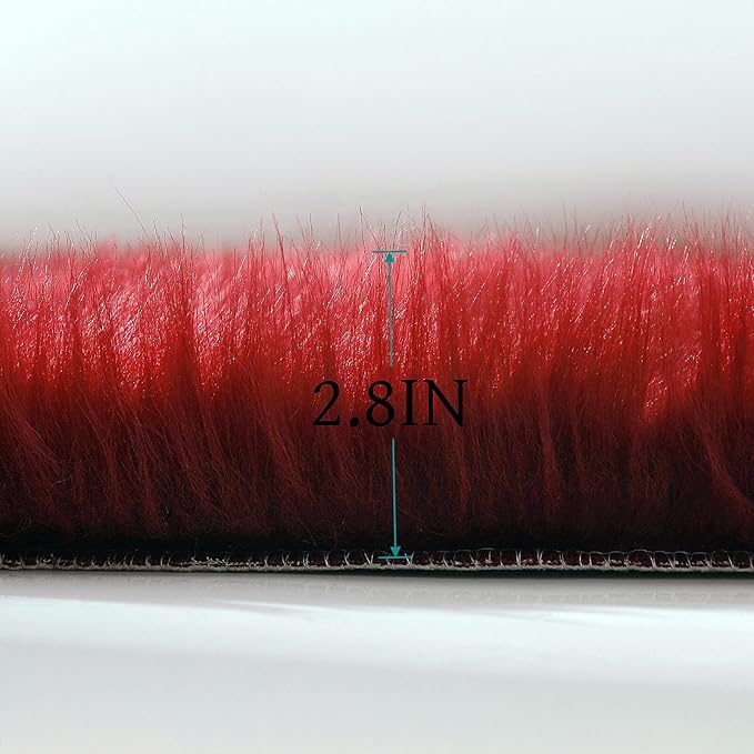 linmopm Faux Fur Rug Sheepskin Shag Fluffy Fuzzy Red 2x3 ft Small Rugs for Bedroom Bedside Bed Floor Living Room Plush High-Density Cushion Carpet Super Sofa Cover