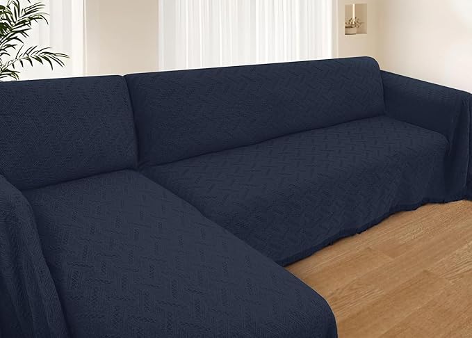 HOMERILLA Sectional Couch Covers for Sectional Sofa L Shaped Sofa Cover Blanket 2 Pieces L Shape Furniture Protector for Pets Dogs(Midnight Blue, XX-Large)