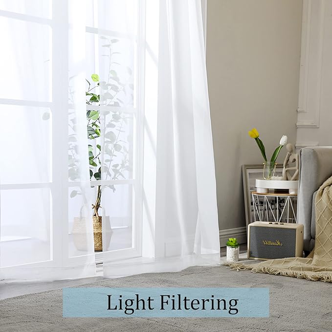 OWENIE White Sheer Curtains 120 Inches Long 2 Panels Set, Airy Lightweight Sheer White Curtains for Living Room Bedroom, Farmhouse Voile Filmy Rod Pocket Curtain Drapes, 2 Pcs, Each 59" Wx120 L Inch
