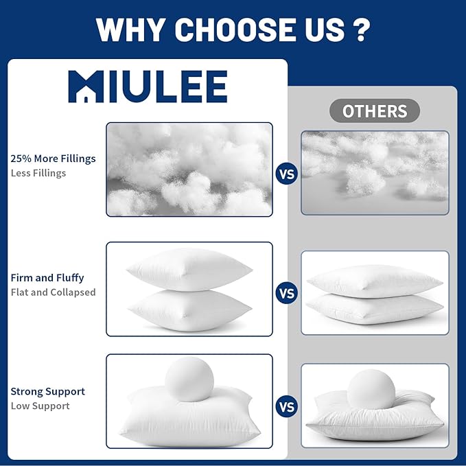 MIULEE 26x26 Pillow Inserts,Set of 4 100% Virgin Microfiber with Cotton Cover Throw Pillows for Couch Sofa and Bed