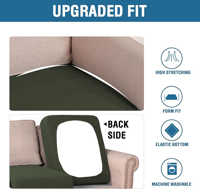 H.VERSAILTEX Super Stretch Individual Seat Cushion Covers Sofa Covers Couch Cushion Covers Slipcover Sets Thick Jacquard Textured Twill Fabric (1 Piece Chair Cushion Cover, Olive)