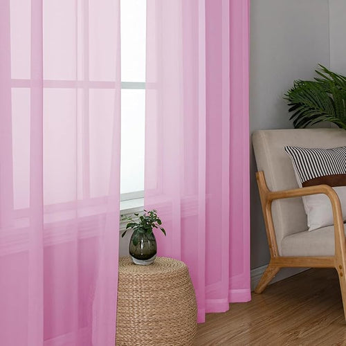 Aiyufeng Light Pink Sheer Curtains 90 Inches Long 2 Panels Set, Semi Transparent Voile Rod Pocket Sheer Window Drapes for Bedroom Bed Canopy Living Room Dining Wedding Party Backdrop, 42W x 90L inch