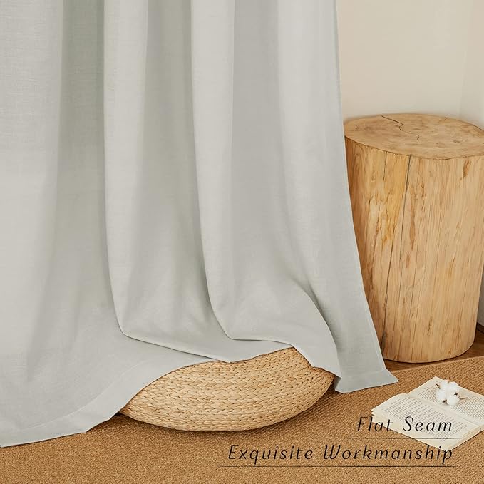 NICETOWN Thick Linen Blend Curtains Flax Textured for Bedroom, Rustic Grommet Semi Sheer Privacy Added Window Curtains & Drapes Light Filtering for Nursery, Gray, W42 x L63, Set of 2