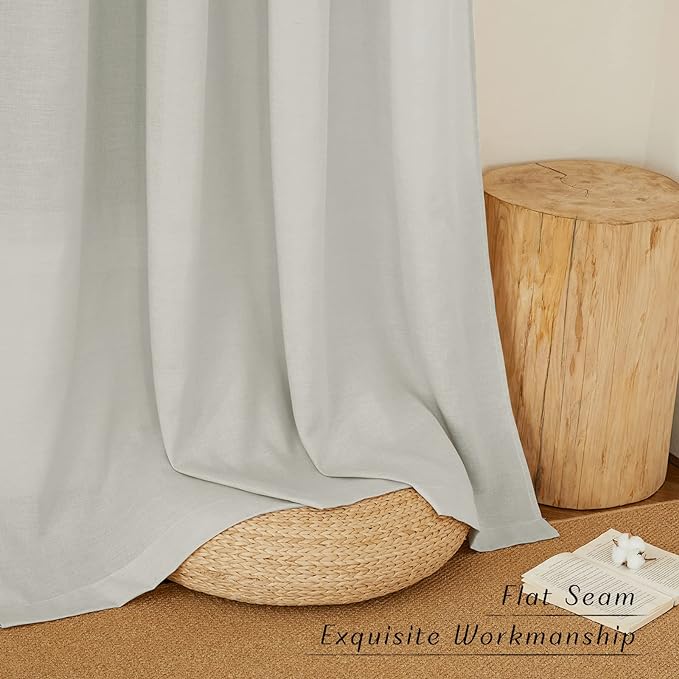 NICETOWN Gray Linen Kitchen Curtains 36 inch Length, Decorative Thick Flax Small Window Treatments Privacy Assured with Light Filtering for Bedroom/Bathroom, W55 x L36, 2 Panels
