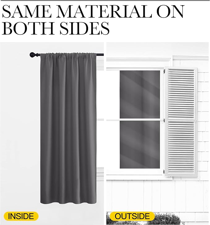 NICETOWN Blackout Curtain Panels for Window - Energy Efficient & Noise Reducing Thermal Insulated Rod Pocket Blackout Drapes/Draperies for Living Room (Grey, 2 Panels, W52 inches x L95 inches)
