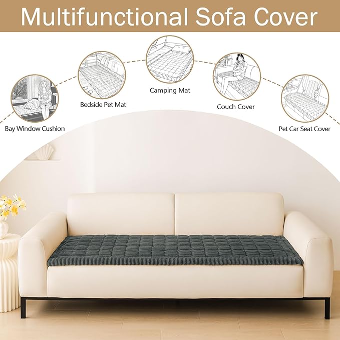 hyha Couch Covers for Dogs Washable, Non Slip Plush Dog Sofa Protectors, Fuzzy Pet Couch Covers for 3 Cushion Sofa Pet Friendly (Dark Grey, 27.6" x 70.9")