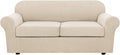 H.VERSAILTEX 3 Piece Stretch Sofa Covers for 2 Cushion Sofa Couch Covers for Living Room Sofa Slipcovers (Base Cover Plus 2 Seat Cushion Covers) Thicker Jacquard Fabric(Large Sofa, Natural)