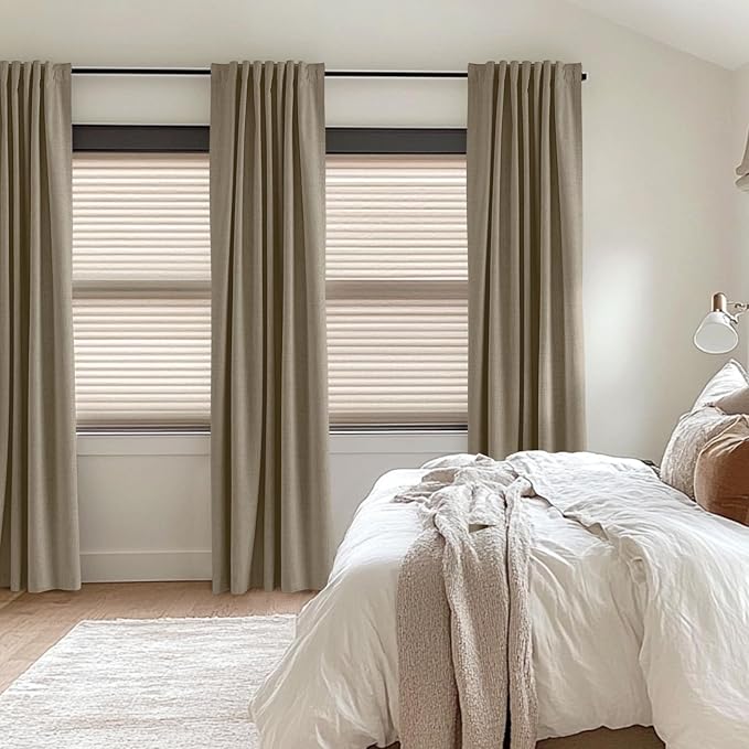 100% Blackout Shield Linen Blackout Curtains for Bedroom 96 Inches Long, Back Tab/Rod Pocket Living Room Drapes, Thermal Insulated Blackout Curtains 2 Panels Set, 50" W x 96" L, Plaza Taupe