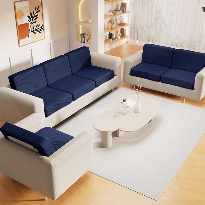hyha Waterproof Sectional Couch Covers, Non Slip Sofa Couch Cushion Covers L Shape, Thick Stretch Jacquard Fabric, Washable Sofa Slipcovers with Elastic Bottom (1 Piece for Chaise, Navy)