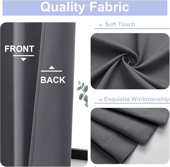 Simplebrand Ava Grey Blackout Curtains for Bedroom 96 Inches Long 2 Panels, Solid Thermal Insulated, Energy Saving Living Room Window Treatment Curtains Blackout Drapes, W50 x L96 Inch, Grey